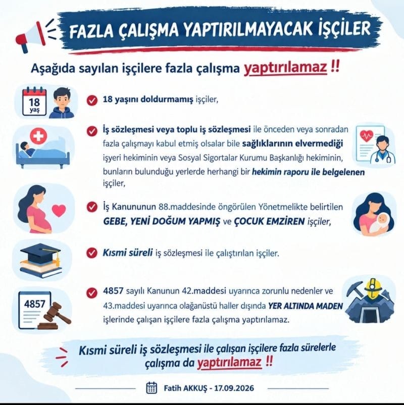 Fazla Çalıştırma Yaptırılmayacak İşçiler